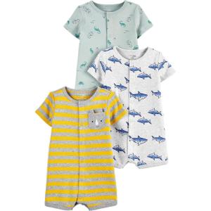 imageSimple Joys by Carters Baby 3Pack Snapup RompersDinosaurRhinoShark