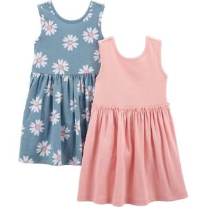 imageSimple Joys by Carters Baby Girls ShortSleeve and Sleeveless Dress Sets Pack of 2Dusty Blue FloralPink