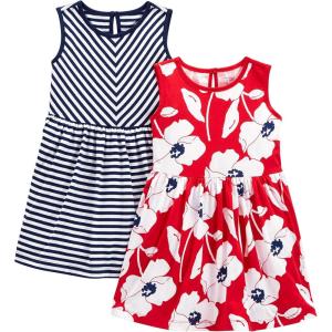 imageSimple Joys by Carters Baby Girls ShortSleeve and Sleeveless Dress Sets Pack of 2Navy StripeRed Poppy Print
