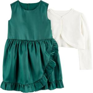 imageSimple Joys by Carters Toddlers and Baby Girls 2Piece Special Occasion Dress and Cardigan SetEmerald GreenWhite