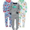 imageSimple Joys by Carters Toddlers and Baby Boys SnugFit Footed Cotton Pajamas Pack of 3Blue FiretruckGrey StripeWhite Dinosaur