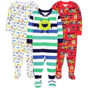 imageSimple Joys by Carters Toddlers and Baby Boys SnugFit Footed Cotton Pajamas Pack of 3Red FiretruckWhite SharksMonster