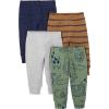 imageSimple Joys by Carters Unisex Baby 4Pack Neutral PantBlue HeatherBrown StripeGrey HeatherOlive Animal