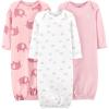 imageSimple Joys by Carters babygirls 3pack Cotton Sleeper GownLight Pink BunnyWhite RainbowElephants