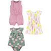 imageSimple Joys by Carters babygirls 3pack Romper Sunsuit and DressDotsFlowersPears