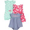 imageSimple Joys by Carters babygirls 3pack Romper Sunsuit and DressMint Green CherryNavy StripePink Floral