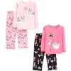 imageSimple Joys by Carters babygirls 4piece Pajama Set Cotton Top ampamp Fleece BottomBlack BallerinaLight PinkPink CowSwans