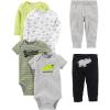 imageSimple Joys by Carters unisexbaby 6piece Bodysuits Short and Long Sleeve and Pants SetMulticolorDinosaurRhinoStripeText Print