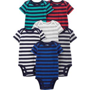 imageSimple Joys by Carters Baby Boys 6Pack ShortSleeve BodysuitGreyNavyWhiteMulti Stripe