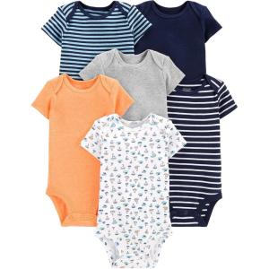 imageSimple Joys by Carters Baby Boys 6Pack ShortSleeve BodysuitMulticolorSailboatsStripe