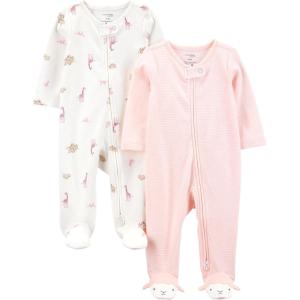 imageSimple Joys by Carters Baby Girls Cotton Footed Sleep and Play Pack of 2Pink Giraffe