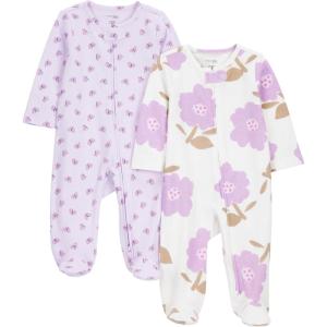 imageSimple Joys by Carters Baby Girls Cotton Footed Sleep and Play Pack of 2Purple Floral Butterly