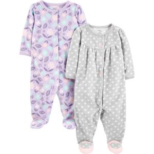 imageSimple Joys by Carters Baby Girls Cotton and Fleece Footed Sleep and Play Pack of 2Grey HeartsLavender Floral
