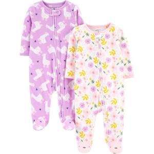 imageSimple Joys by Carters Baby Girls Cotton and Fleece Footed Sleep and Play Pack of 2Purple LlamaWhite Floral