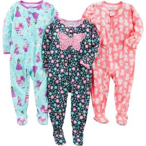 imageSimple Joys by Carters Baby and Toddler Girls 3 Pack Loose Fit Polyester Jersey Footed PajamasButterflyFairyKitten