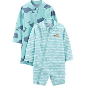 imageSimple Joys by Carters BabyBoys 2Pack 1Piece Zip RashguardsTurtleWhale