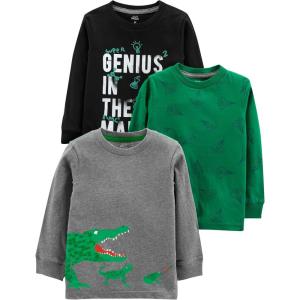 imageSimple Joys by Carters Boys 3Pack Long Sleeve ShirtsBlack GeniusGreen RocketGrey Crocodile