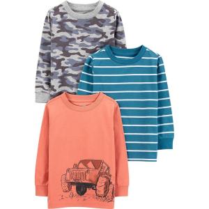imageSimple Joys by Carters Boys 3Pack Long Sleeve ShirtsCamoMonster TrucksStripe