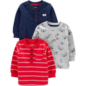 imageSimple Joys by Carters Boys 3Pack Long Sleeve ShirtsGrey DogsNavyRed Double Stripe