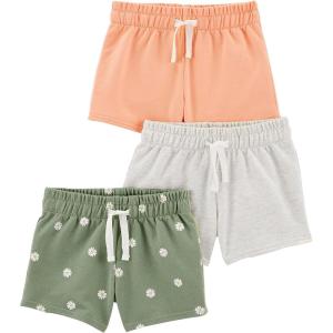 imageSimple Joys by Carters Girls 3Pack Knit ShortsGreen FloralLight Grey HeatherPink