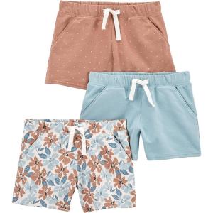 imageSimple Joys by Carters Girls 3Pack Knit ShortsLight BlueLight Brown DotsWhite Floral Kid