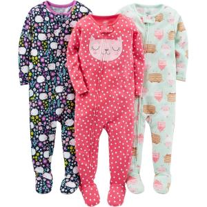 imageSimple Joys by Carters Girls 3Pack Snug Fit Footed Cotton PajamasFloralKittenSweets