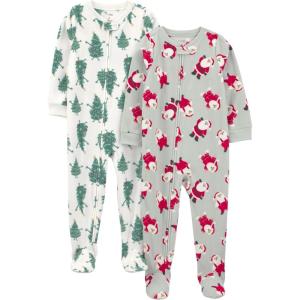 imageSimple Joys by Carters Kids Holiday Loosefit Flame Resistant Fleece Footed PajamasSanta  Trees