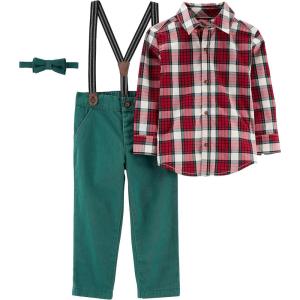 imageSimple Joys by Carters babyboys 4piece Special Occasion Bowtie and Suspender Pants SetOlive HeatherRed Tartan Plaid