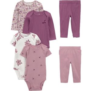 imageSimple Joys by Carters babygirls 6piece Bodysuits Short and Long Sleeve and Pants SetFloral Plum