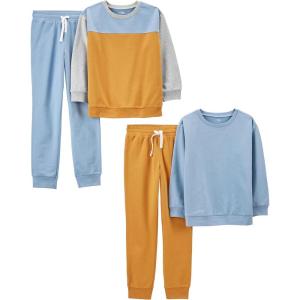imageSimple Joys by Carters boys 4piece French Terry Longsleeve Shirts and Shorts Playwear SetGoldBlue