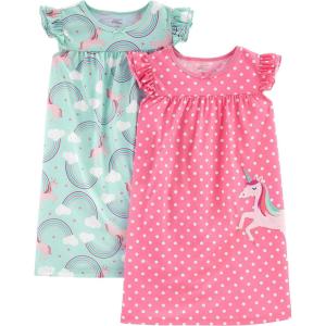 imageSimple Joys by Carters girls 2pack NightgownsMint Green RainbowPink Polka Dot