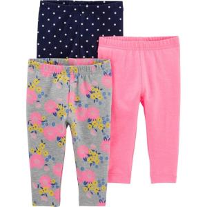 imageSimple Joys by Carters girls 3pack LeggingsGrey FloralNavy DotsPink Infant