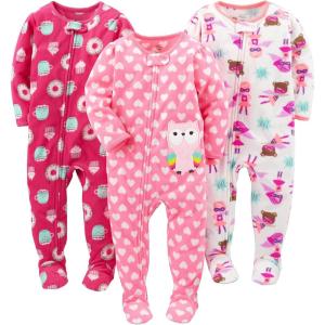 imageSimple Joys by Carters girls LooseFit Flame Resistant Fleece Footed PajamasDonutHeartsSuperhero