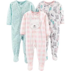 imageSimple Joys by Carters girls LooseFit Flame Resistant Fleece Footed PajamasOffwhite DeerPink LlamaTurquoise Green Snowflake