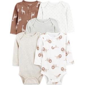 imageSimple Joys by Carters unisexbaby 5pack Longsleeve BodysuitBrown Safari