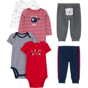 imageSimple Joys by Carters unisexbaby 6piece Bodysuits Short and Long Sleeve and Pants SetMulticolorBearDogsStripeText Print