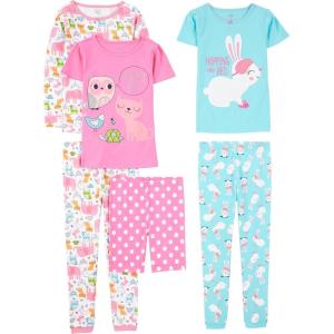 imageSimple Joys by Carters girls 6piece Snug Fit Cotton Pajama SetBlue BunnyPink DotsWhite Forest Animals