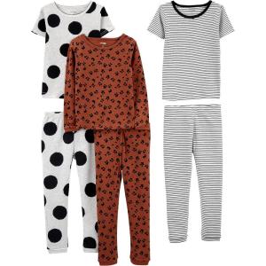 imageSimple Joys by Carters girls 6piece Snug Fit Cotton Pajama SetBrown Animal PrintGrey Polka DotWhite Stripe