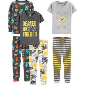 imageSimple Joys by Carters girls 6piece Snug Fit Cotton Pajama SetDark Grey MonsterGrey HeroesWhite TrucksStripe