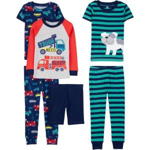 imageSimple Joys by Carters girls 6piece Snug Fit Cotton Pajama SetMulticolorCarsDogFiretruckStripe