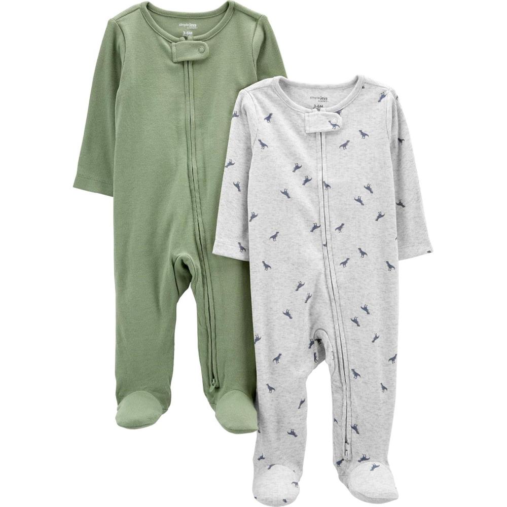 imageSimple Joys by Carters babyboys 2pack 2way Zip Textured Sleep and PlayGrey DinosaurSage Green
