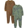 imageSimple Joys by Carters babyboys 2pack 2way Zip Cotton Footed Sleep and PlayBrown Double StripeOlive Forest Animals