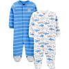 imageSimple Joys by Carters babyboys 2way Zip Thermal Footed Sleep and Play Pack of 2Blue StripeWhite Sharks