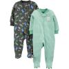 imageSimple Joys by Carters babyboys 2way Zip Thermal Footed Sleep and Play Pack of 2Dark Grey DinosaurMint Green Stripe