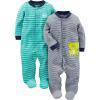 imageSimple Joys by Carters babyboys 2way Zip Thermal Footed Sleep and Play Pack of 2Navy StripeTurquoise Blue Stripe