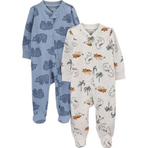 imageSimple Joys by Carters babyboys 2pack 2way Zip Cotton Footed Sleep and PlayDusty Blue BearIvory Dinosaur