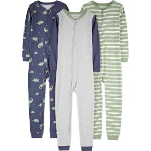 imageSimple Joys by Carters babyboys 3pack Snug Fit Footless Cotton PajamasGrey HeatherOlive DinosaurStripe