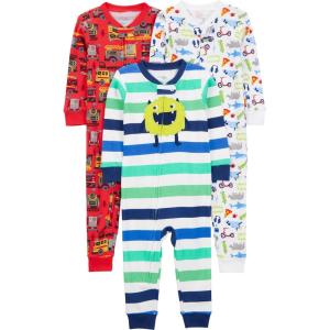 imageSimple Joys by Carters babyboys 3pack Snug Fit Footless Cotton PajamasRed FiretruckWhite MonsterSharks
