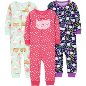 imageSimple Joys by Carters babyboys 3pack Snug Fit Footless Cotton PajamasSweetsFloralKitty